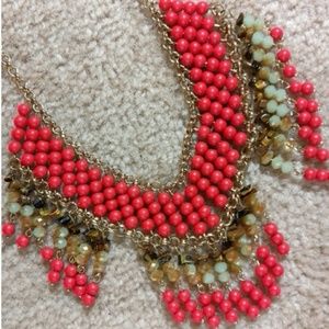 Stunning Coral Tiger's Eye Crystal Gold Bib Neckla